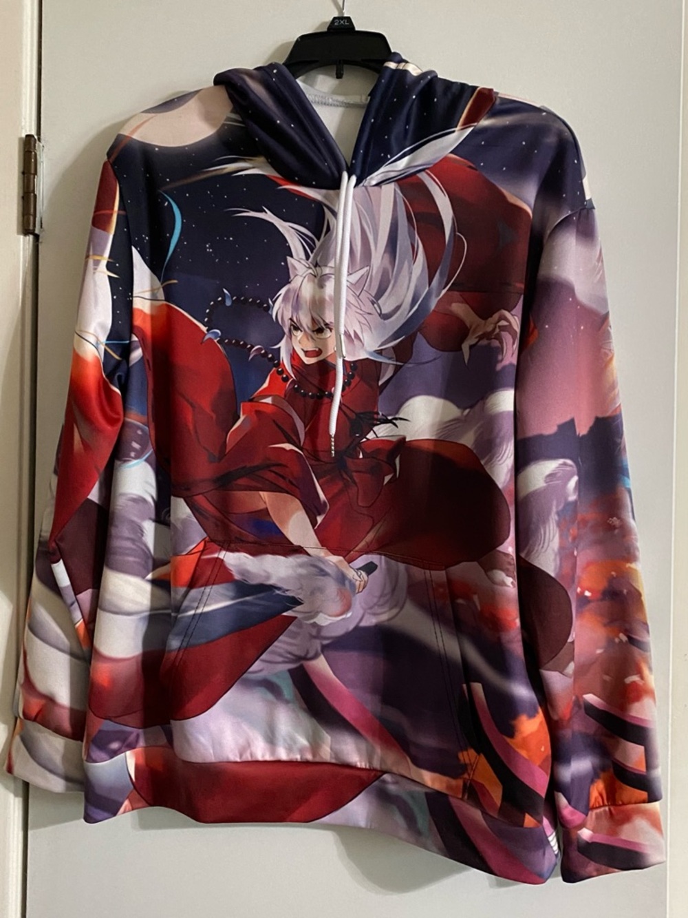 Anime Graphic Pullover Hoodie in Red and Purple no tag of manufacturer